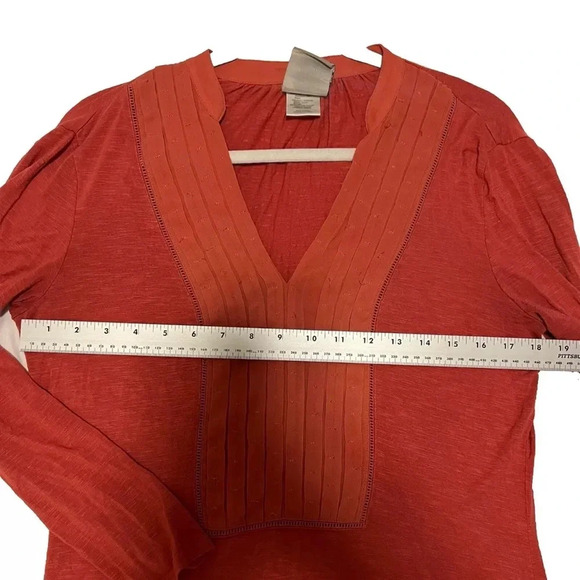 Anthropologie Dolan Pleated V-Neck Salmon Color Long Sleeve Blouse Size Small - Picture 6 of 8